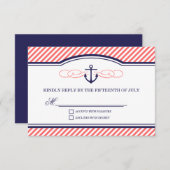 Navy en koraal nautische anker bruiloft RSVP Kaart (Voorkant / Achterkant)