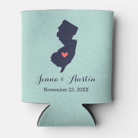 Navy en Koraal New Jersey bruiloft gunst Blikjeskoeler (Voorkant)