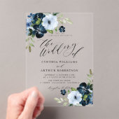 Navy en light blue floral script bruiloft acryl uitnodigingen (Insitu (Draagbaar))
