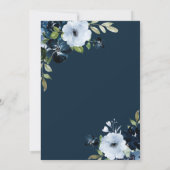 Navy en light blue floral script bruiloft kaart (Achterkant)