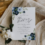 Navy en light blue floral script bruiloft kaart<br><div class="desc">waterverf blauw en lichtblauw bloemen met een gouden lijst en elegante tekst. De kleuren en de tekst kunnen worden gepersonaliseerd.</div>