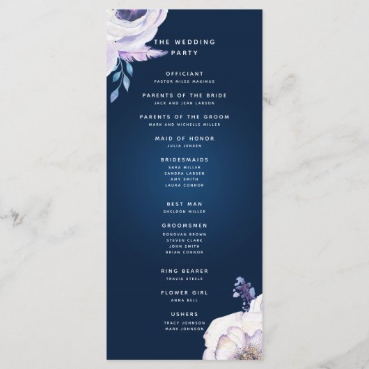 Navy en Lila Roos bruiloft ceremonie programma (Achterkant)