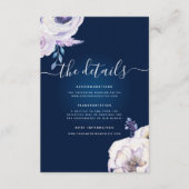 Navy en Lila Roos bruiloft details Informatiekaartje (Voorkant)