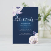Navy en Lila Roos bruiloft details Informatiekaartje (Staand voorkant)