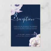 Navy en Lila Roos bruiloft receptie Informatiekaartje (Voorkant)