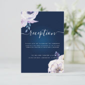 Navy en Lila Roos bruiloft receptie Informatiekaartje (Staand voorkant)