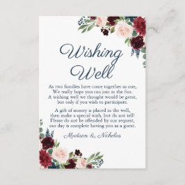 Navy en Marsala Bloemenbruiloft Wishing Well Kaart