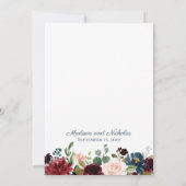 Navy en Marsala Floral bruiloft uitnodiging Kaarte (Achterkant)