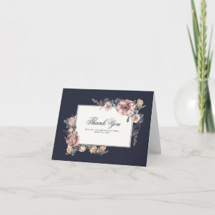 Navy en Mauve Floral Elegant Bruiloft Dank u Bedankkaart