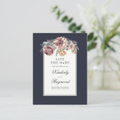 Navy en Mauve Floral  Save the Date Aankondigingskaart (Staand voorkant)