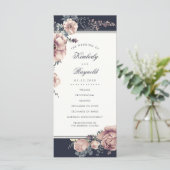 Navy en Mauve Floral Waterverf Trouwprogramma's Programmakaart (Staand voorkant)