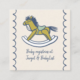 Navy en Mint Doodle Schommelpaard Baby Cadeau Lijs Informatiekaartje