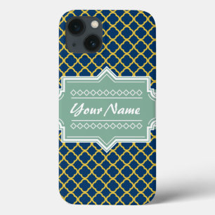 Navy en Mint Quatrefoil op maat gesneden Case-Mate iPhone Case