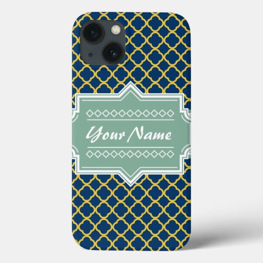 Navy en Mint Quatrefoil op maat gesneden Case-Mate iPhone Case (Achterkant)