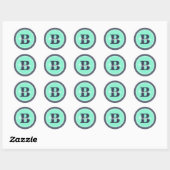 Navy en Mint Stripes, Initiaal en naam Ronde Sticker (Vel)