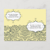 Navy en mosterd geel Peacock repetitie diner Uitnodiging Briefkaart (Achterkant)