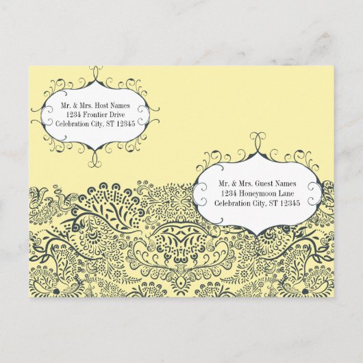 Navy en mosterd geel Peacock repetitie diner Uitnodiging Briefkaart (Achterkant)