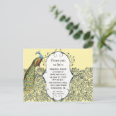 Navy en mosterd geel Peacock repetitie diner Uitnodiging Briefkaart (Staand voorkant)