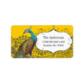 Navy en Mosterd Peacock Love Bird RSVP Label (Voorkant)
