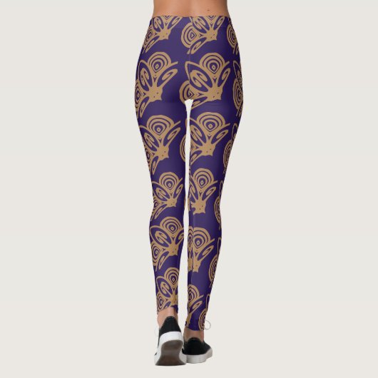 Navy en Nacre Exquise Pattern Yoga Leggings (Achterkant)
