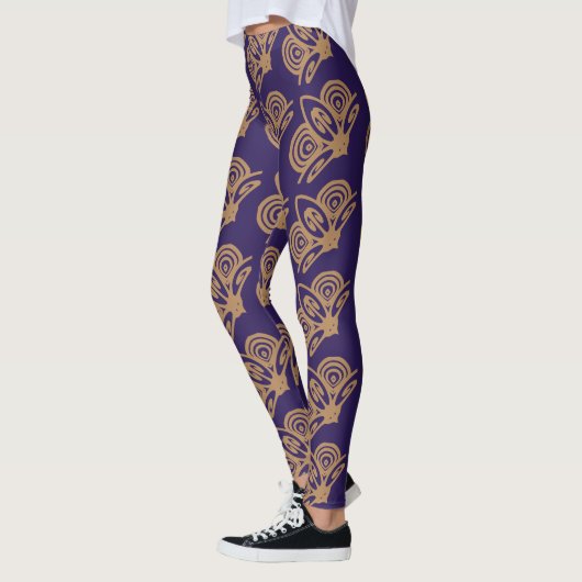 Navy en Nacre Exquise Pattern Yoga Leggings (Links)