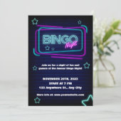 Navy en Neon Bingo Nachtfeestuitnodiging Kaart (Staand voorkant)