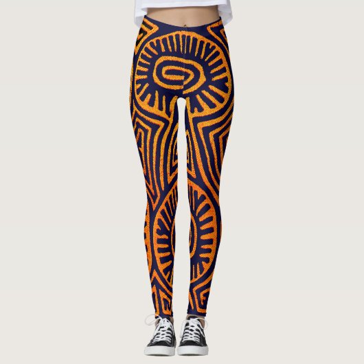 Navy en Oranje aerobe workout Leggings (Voorkant)