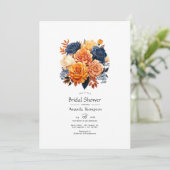 Navy en Oranje Bloemen Vrijgezellenfeest Kaart (Staand voorkant)