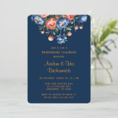 Navy en Oranje Peony bruidsmeisjes Luncheon Kaart (Staand voorkant)