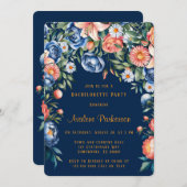 Navy en Oranje pioen bruiloft paren douchen Kaart (Voorkant / Achterkant)