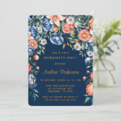 Navy en Oranje pioen bruiloft paren douchen Kaart (Staand voorkant)