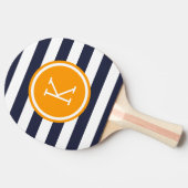 Navy en Oranje Preppy Stripes Monogram Tafeltennisbatje (Zijkant)