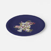 Navy en Paarse Floral Cake Paper Party Bord (Gekanteld)
