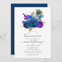 Navy en Paarse  Peacock Floral Quinceañera