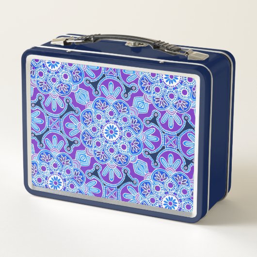 Navy en Paarse tegel Print Lunch Box (Achterkant)