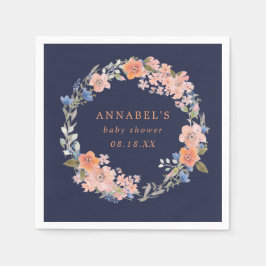 Navy en Peach Floral Wreath Baby shower Napkins Servetten