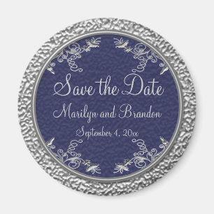 Navy en Pewter Save the Date Magnet