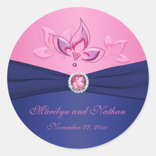 Navy en Pink Floral 1,5" ronde Sticker (Voorkant)
