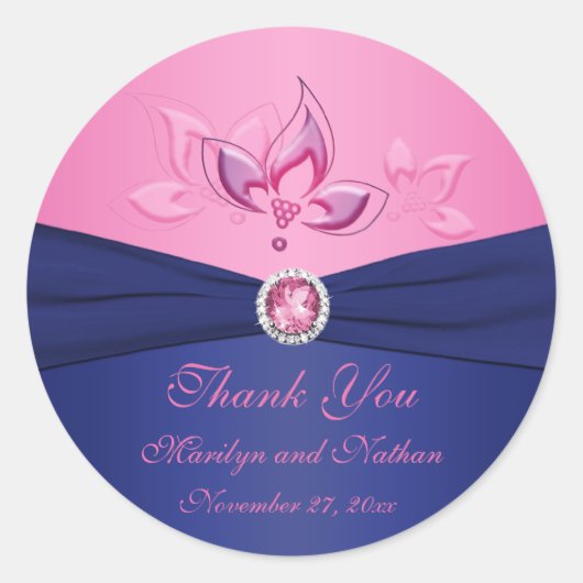 Navy en Pink Floral 3" Rond Dank u Sticker (Voorkant)