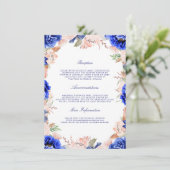 Navy en Pink Floral bruiloft informatie gast Informatiekaartje (Staand voorkant)
