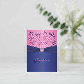 Navy en Pink Floral Receptie Kaart (Staand voorkant)