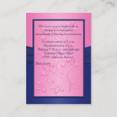 Navy en Pink Floral Receptie Kaart (Achterkant)
