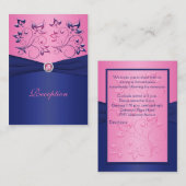 Navy en Pink Floral Receptie Kaart (Voorkant / Achterkant)