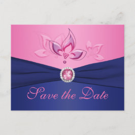 Navy en Pink Floral Save the Date Briefkaart