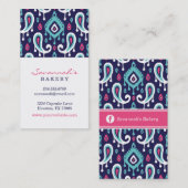 Navy en Pink Ikat Paisley Visitekaartjes (Voorkant / Achterkant)