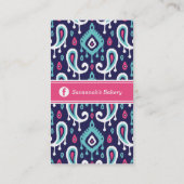 Navy en Pink Ikat Paisley Visitekaartjes (Achterkant)
