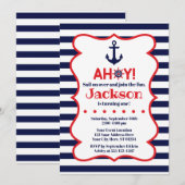 Navy en Red Boy Nautische Verjaardag Uitnodiging (Voorkant / Achterkant)