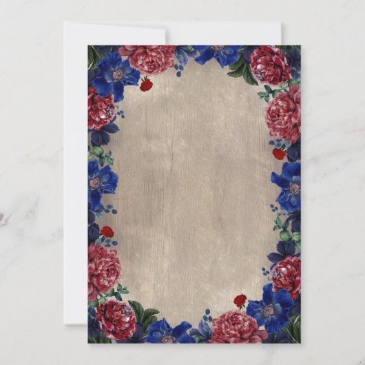 Navy en Red Floral Mason Jar Rustiek Vrijgezellenf Kaart (Achterkant)