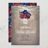 Navy en Red Floral Mason Jar Rustiek Vrijgezellenf Kaart (Voorkant / Achterkant)