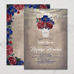 Navy en Red Floral Mason Jar Rustiek Vrijgezellenf Kaart